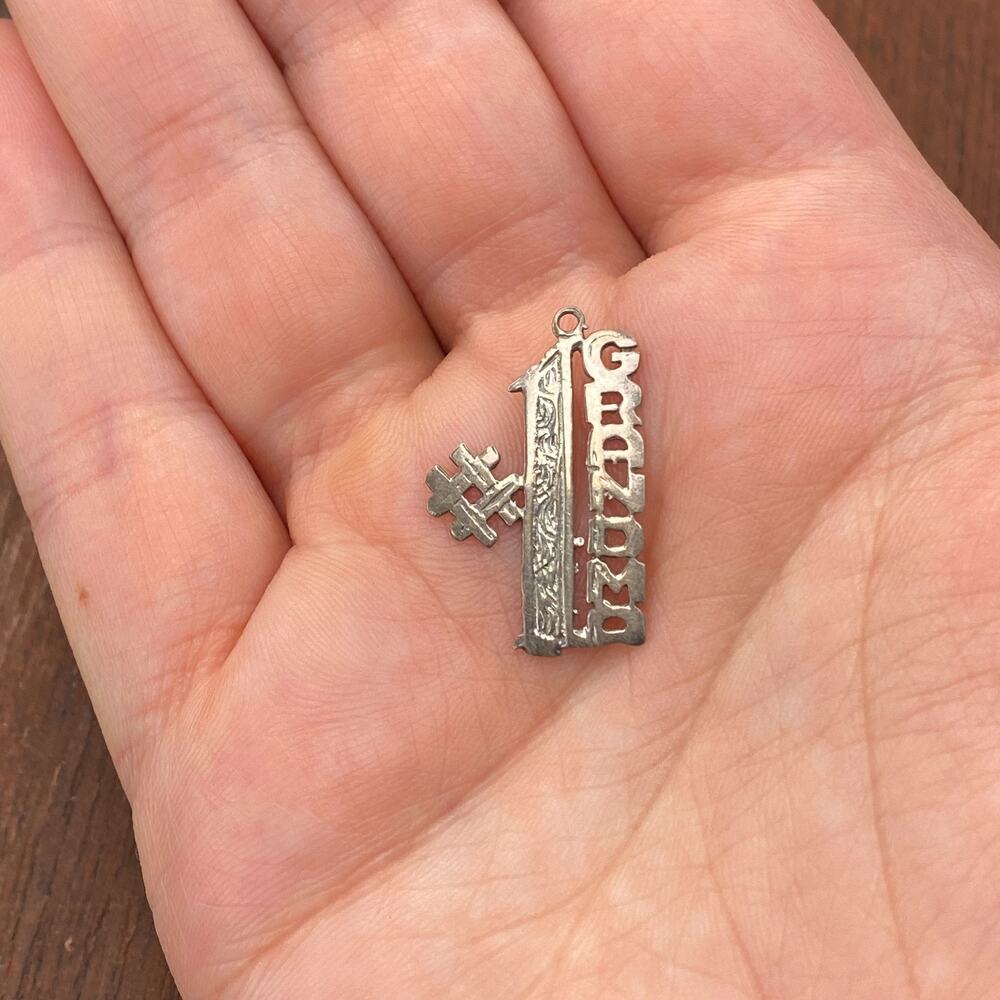 Vintage 925 Sterling Silver "#1 Grandma" Grandmother Pendant Bracelet Charm